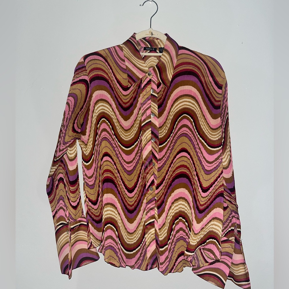 Vintage Groovy Swirly Flared Sleeve Button Down Blouse